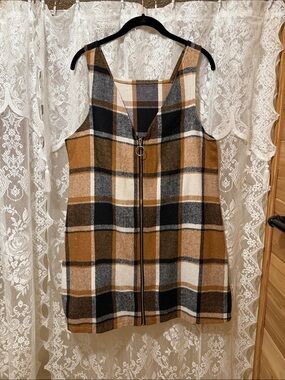 Plaid Zip-Front Women’s Dress in Brown and Black